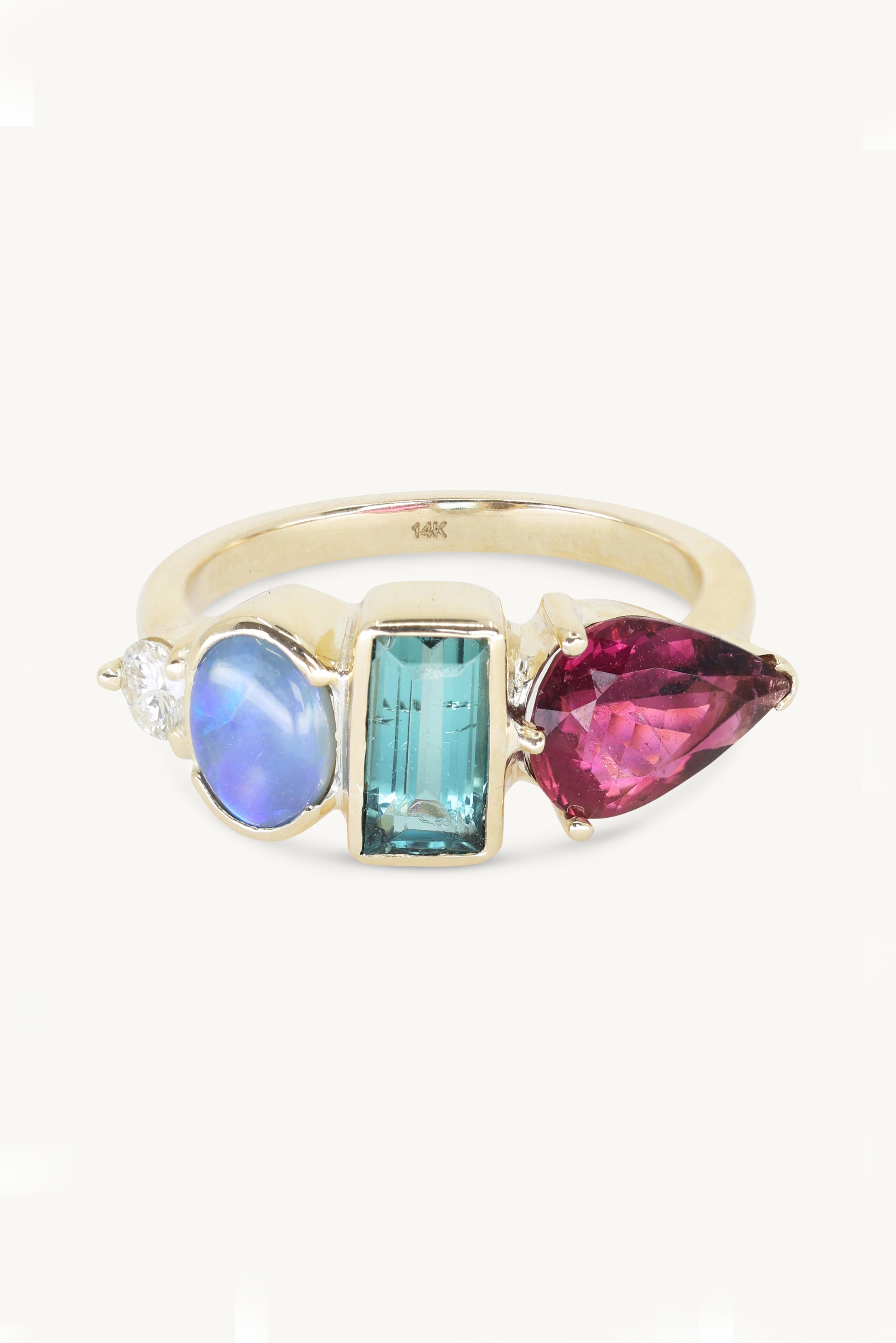 14K Yellow Gold Rainbow Cluster Ring for Women - Elegant Stackable Jewelry for Everyday Wear & Special Occasions