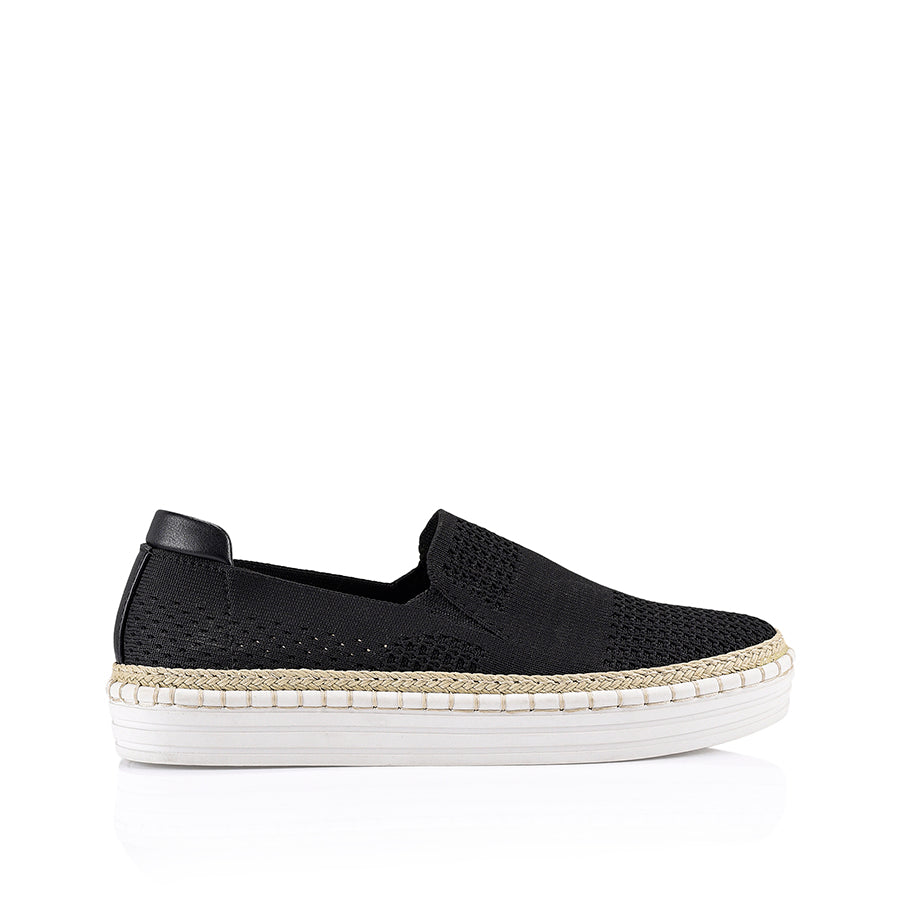 Women's Black Knit Slip-On Sneakers - Comfortable Casual Shoes for Walking, Travel & Everyday Wear