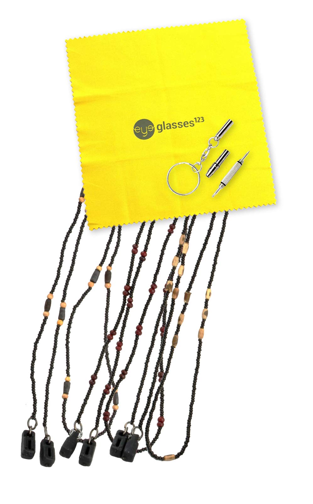 Peeper Keepers Wood Bead Eyeglass Retainer & Sunglass Chain with Microfiber Cloth & Screwdriver - Adjustable Glasses Strap for Reading, Driving, Sports & Outdoor Activities