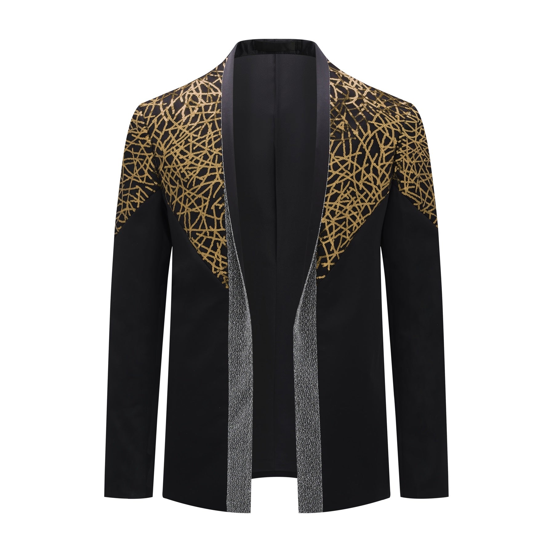 Men's Gold Sequined Stand Collar Single Breasted Blazer Jacket - Perfect for Parties, Weddings & Special Occasions