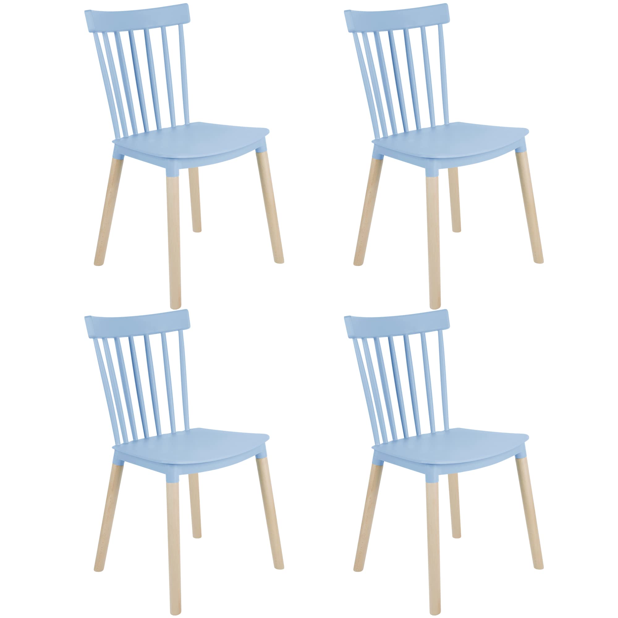 Modern Plastic Armless Dining Chairs with Wooden Legs - Set of 4 Blue Light Chairs for Living Room, Bedroom, Kitchen, Restaurant & Cafe | Comfortable Seating for Home, Office & Commercial Spaces