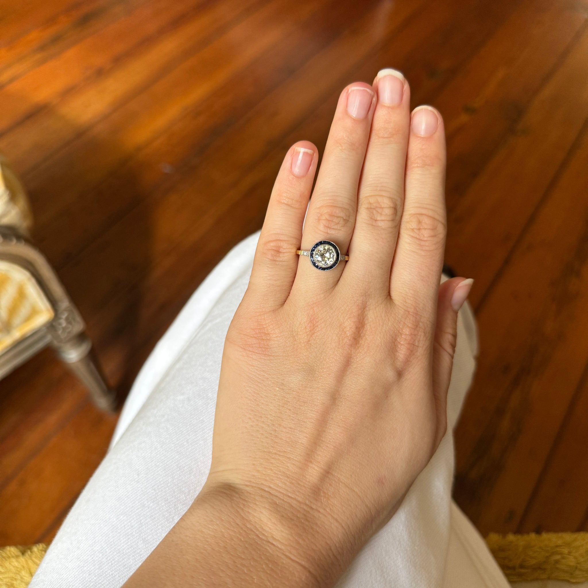 1.18ct Art Deco Vintage Transitional Cut Diamond & Sapphire Engagement Ring for Women - Perfect for Weddings, Anniversaries & Special Occasions