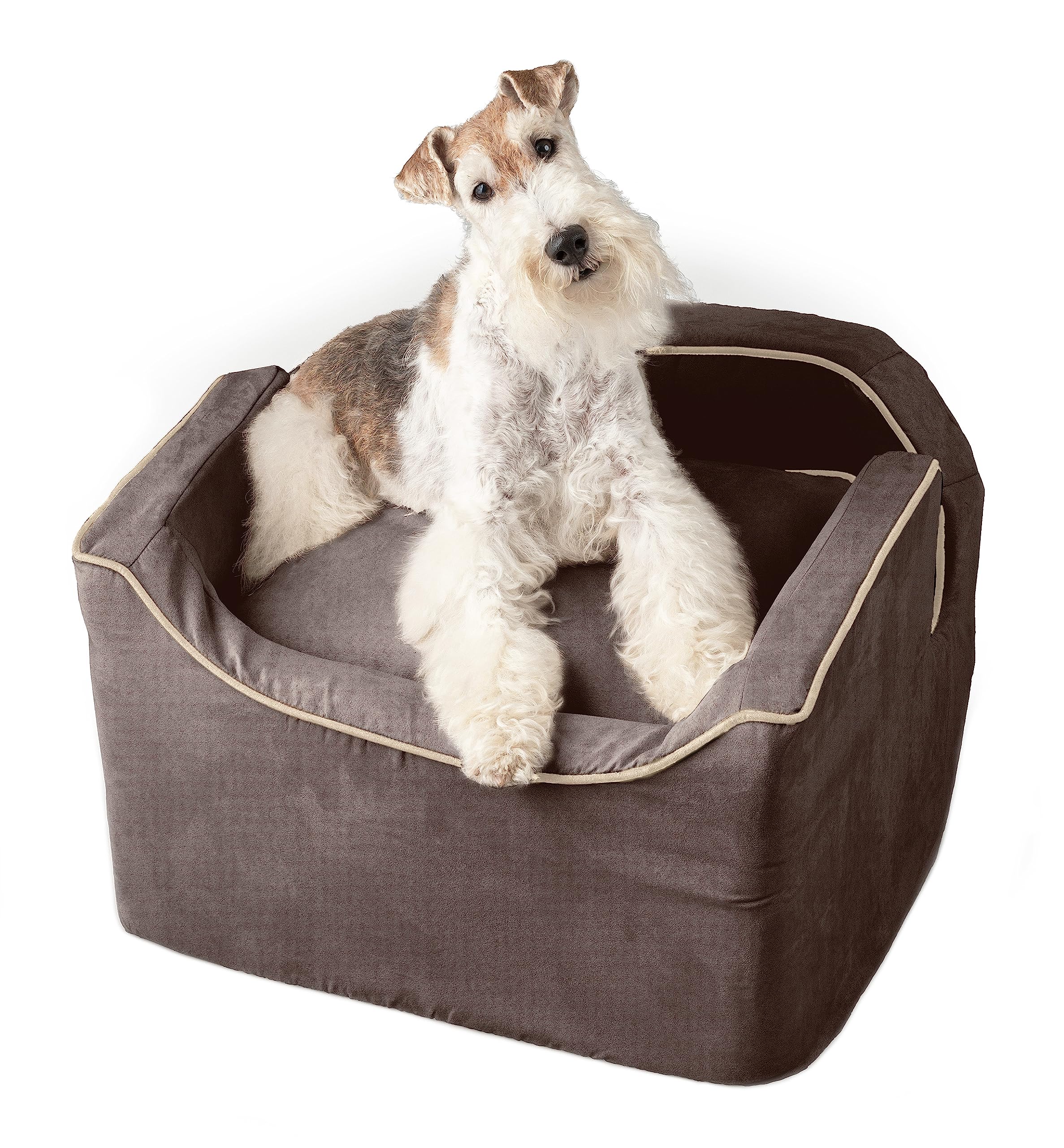 **Snoozer Lookout Dog Booster Car Seat for Small Dogs Under 25lbs - Pet Car Seat to Prevent Motion Sickness, Includes Harness Strap & Dark Chocolate Removable Washable Cover - Perfect for Travel & Road Trips**