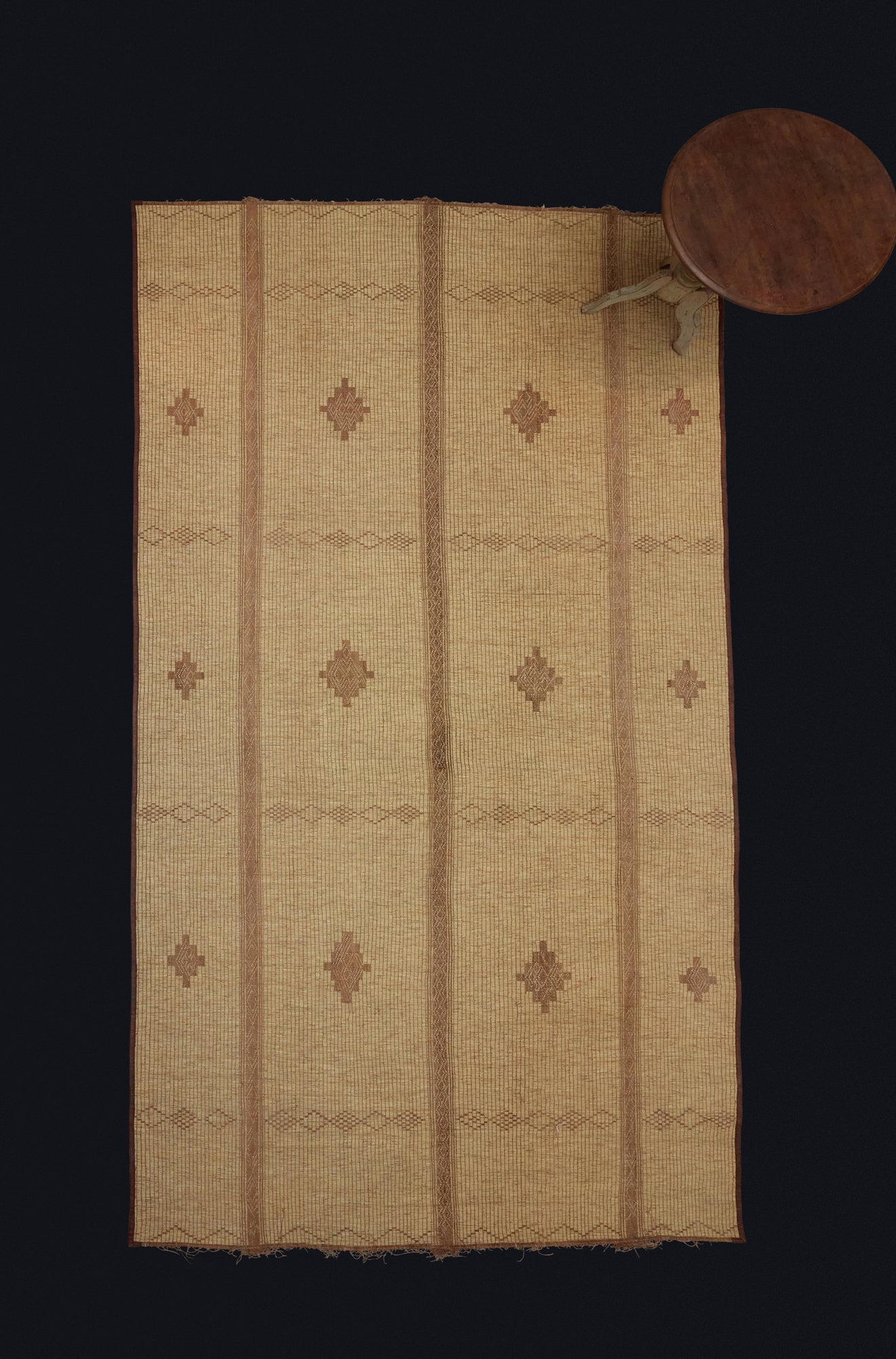 Authentic Tuareg Triple Banded Mat with Diamond & Star Patterns - Handwoven 8'3