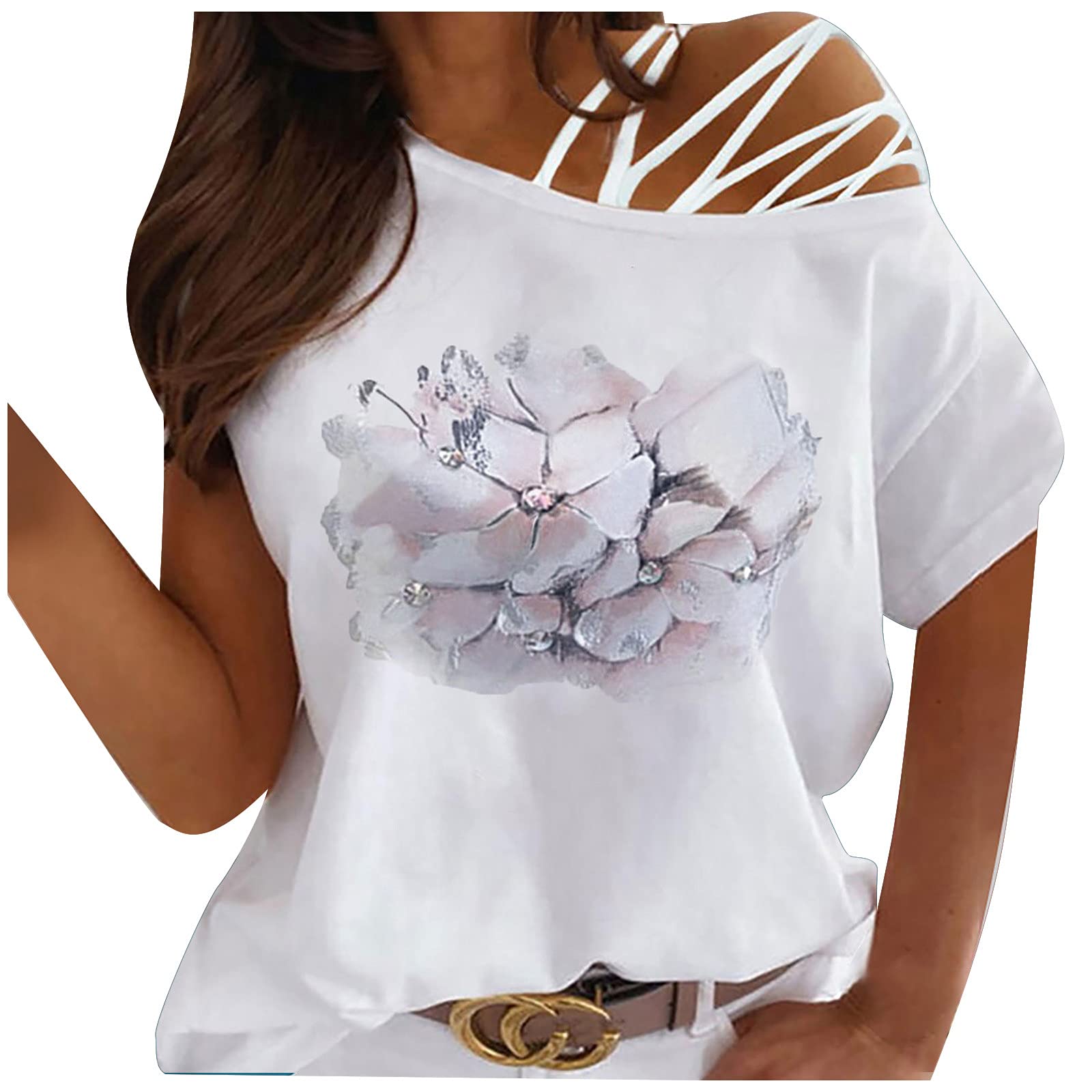 Women's Casual Summer Off Shoulder Strappy T-Shirt - Short Sleeve Blouse for Beach, Vacation & Date Night Outfits | Trendy & Comfortable Top