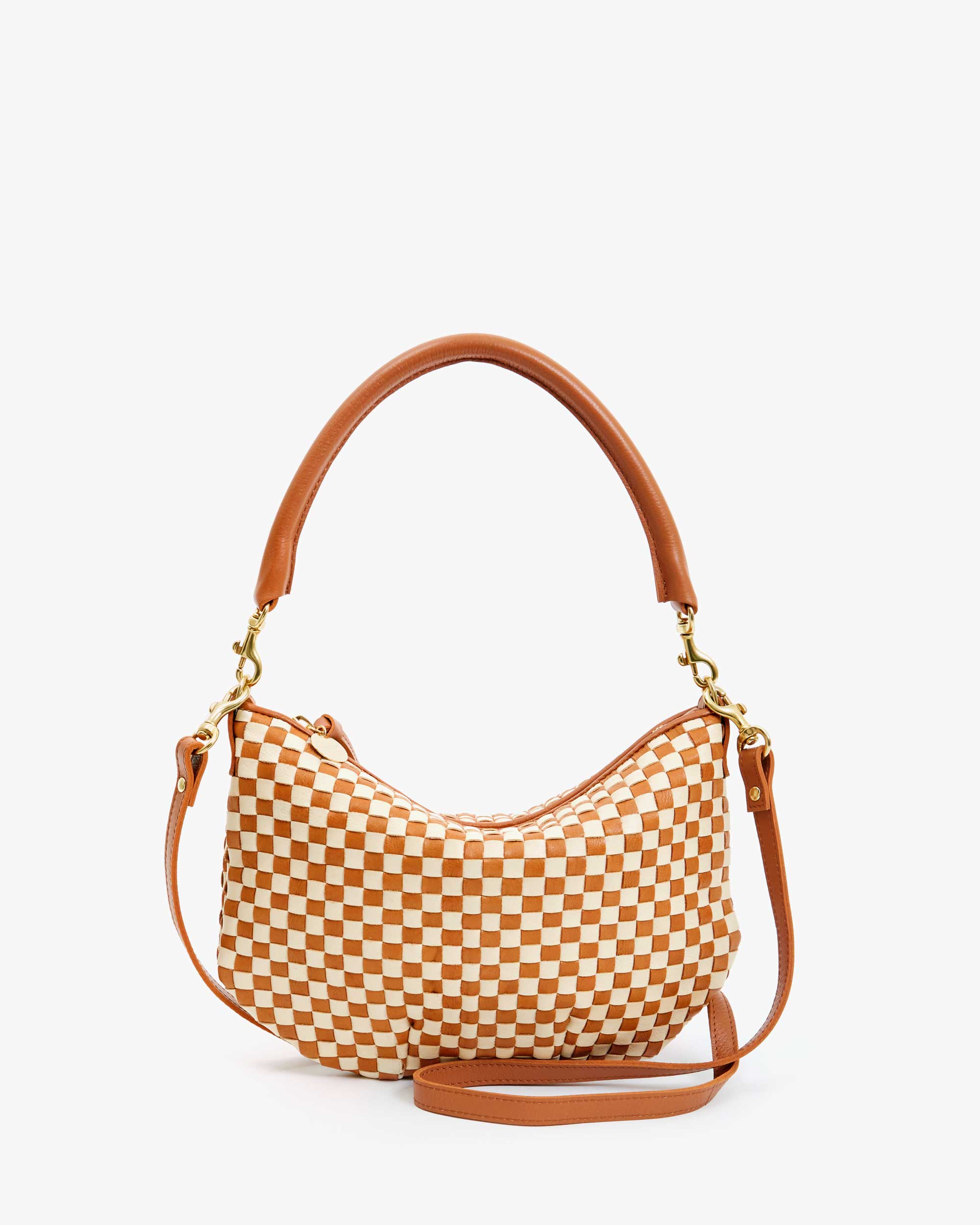 Petit Moyen Messenger Bag in Natural Cream Woven Checker Pattern - Stylish Crossbody Purse for Women, Perfect for Work, Travel & Everyday Use