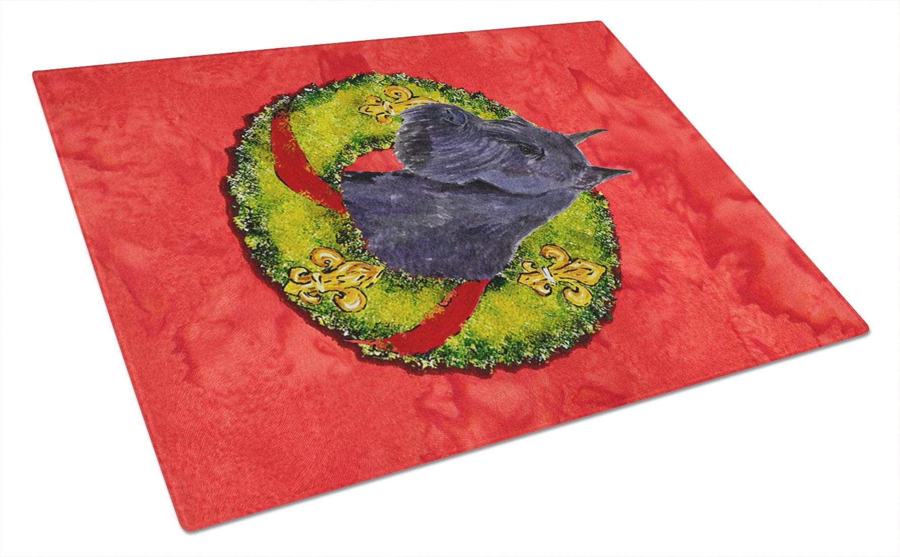 Caroline's Treasures SS4210LCB Schnauzer Christmas Wreath Tempered Glass Cutting Board - Large Decorative Kitchen Chopping & Serving Board for Holiday Entertaining, Gift Giving & Festive Decor