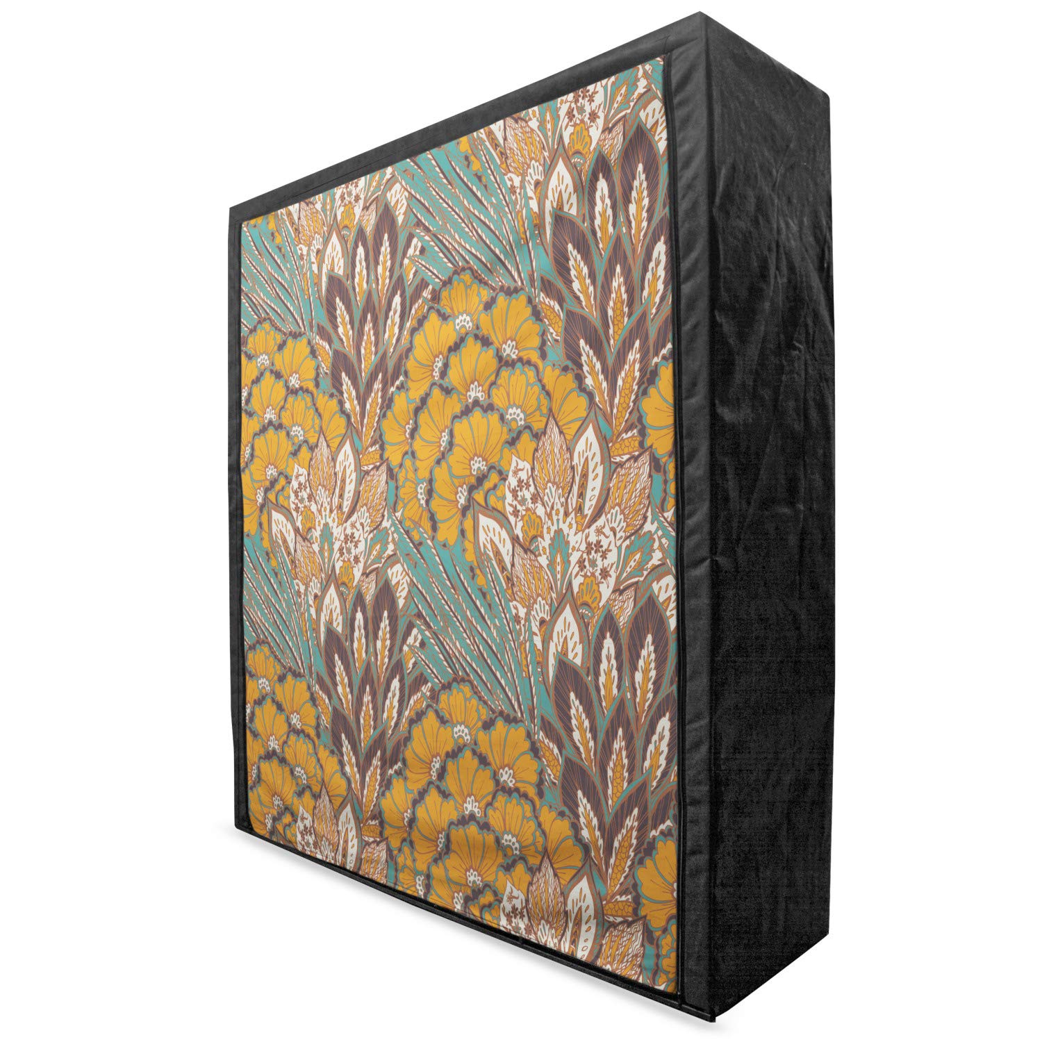 Ambesonne Floral Portable Fabric Wardrobe with Flower & Peacock Feather Design - 59 Inch Clothing Organizer with Shelves for Bedroom Storage (Petrol Blue & Pale Coffee) | Perfect for Small Spaces, Dorm Rooms & Guest Closet Organization