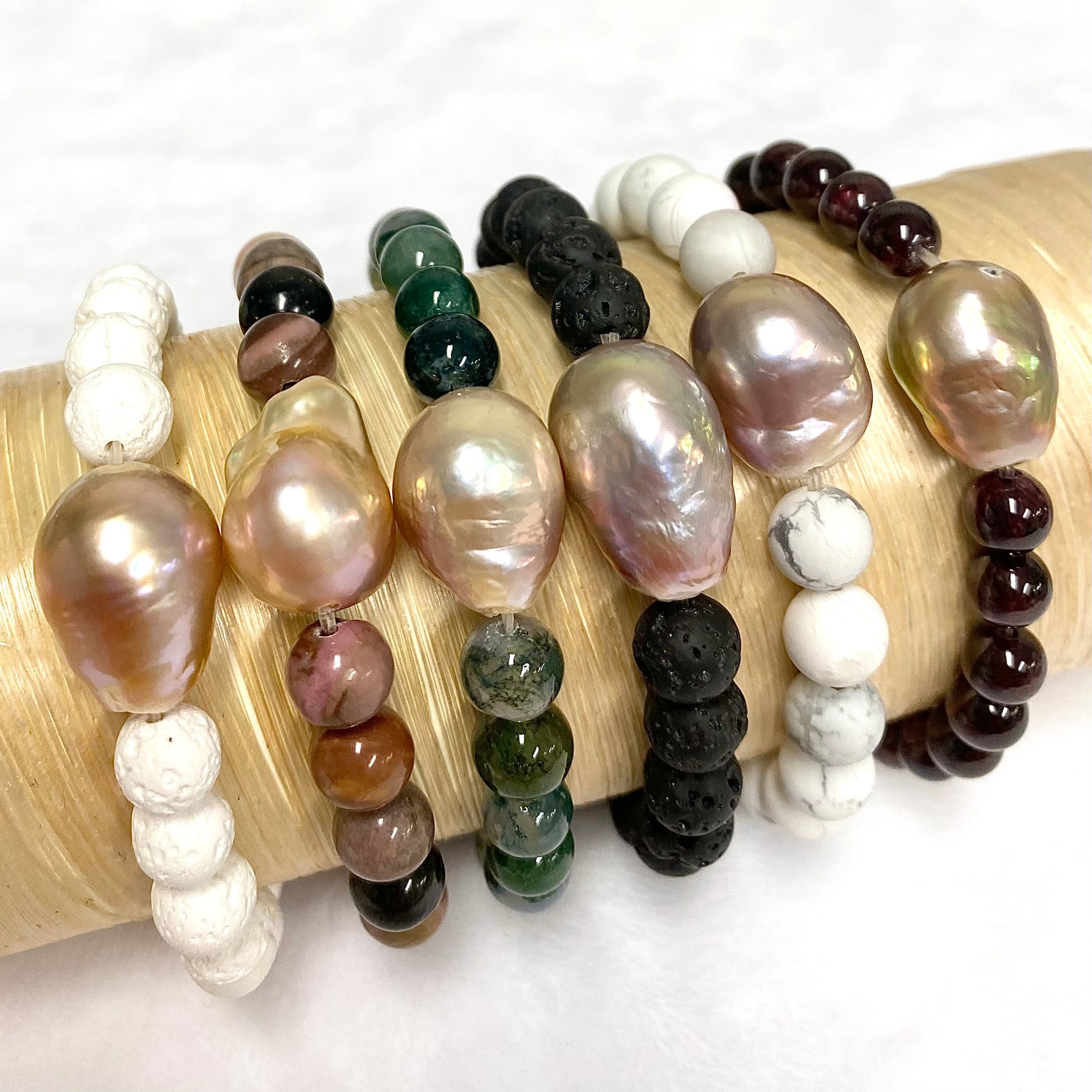 Edison Pearl & Gemstone Stretchy Bracelet (B538) - Elegant Handmade Jewelry for Women, Perfect for Parties, Weddings & Everyday Wear