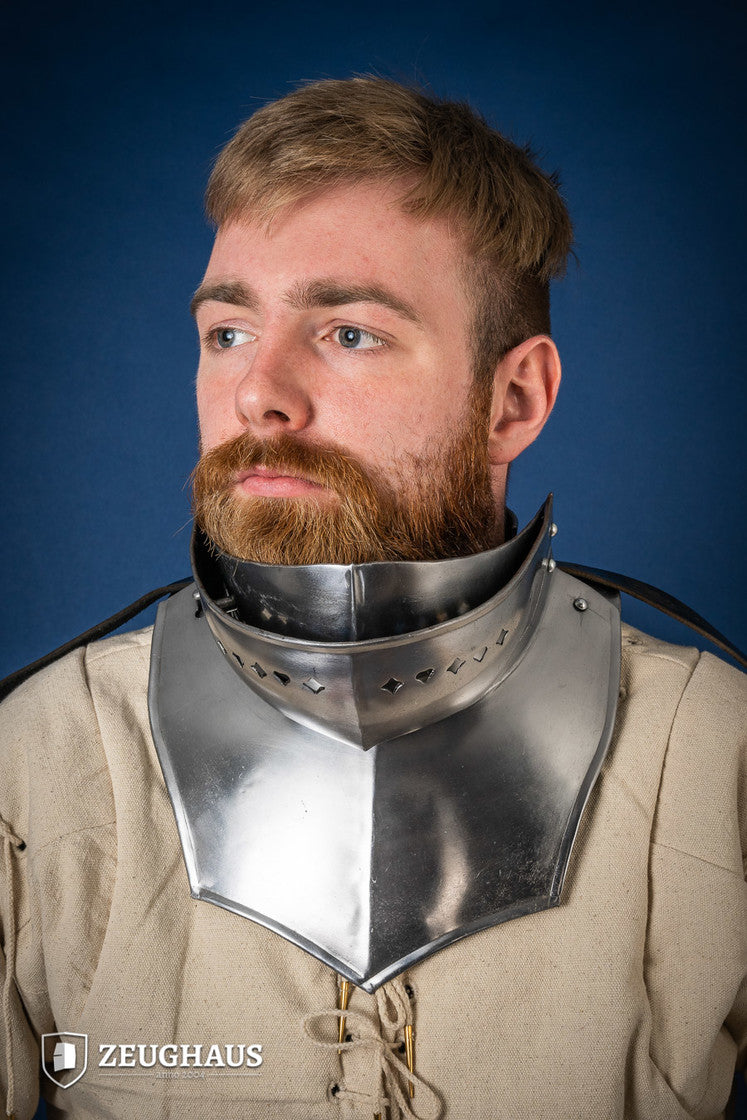 Medieval Gorget with Bevor - 1.6mm Polished Steel Neck Armor for LARP, Cosplay & Renaissance Fairs | Perfect for Historical Reenactments & Costume Events