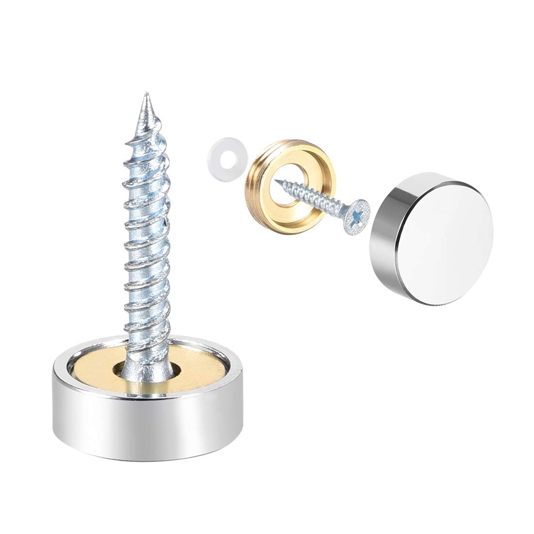 uxcell 14mm Polished Stainless Steel Mirror Screw Decorative Caps - 2 Pack for Furniture, Cabinets & Home Decor