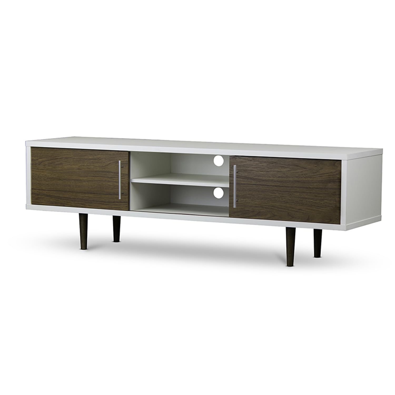 Baxton Studio Gemini Wood Contemporary TV Stand in White - Modern Entertainment Center for Living Room & Home Theater