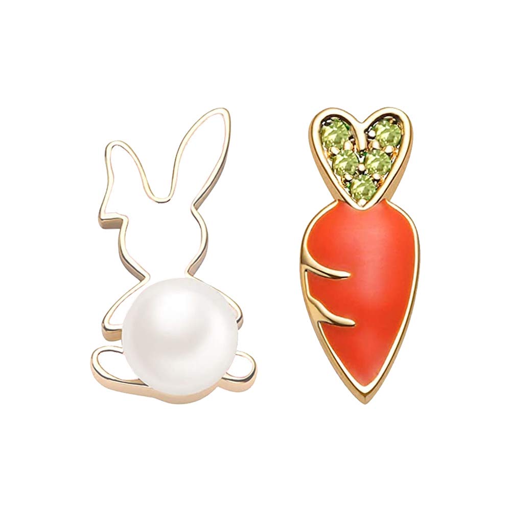 Cute Easter Bunny Rabbit & Carrot Stud Earrings for Women - Tiny Pearl Animal Jewelry Set - Perfect Easter Gifts for Her - Great for Easter Parties, Spring Outfits & Holiday Celebrations