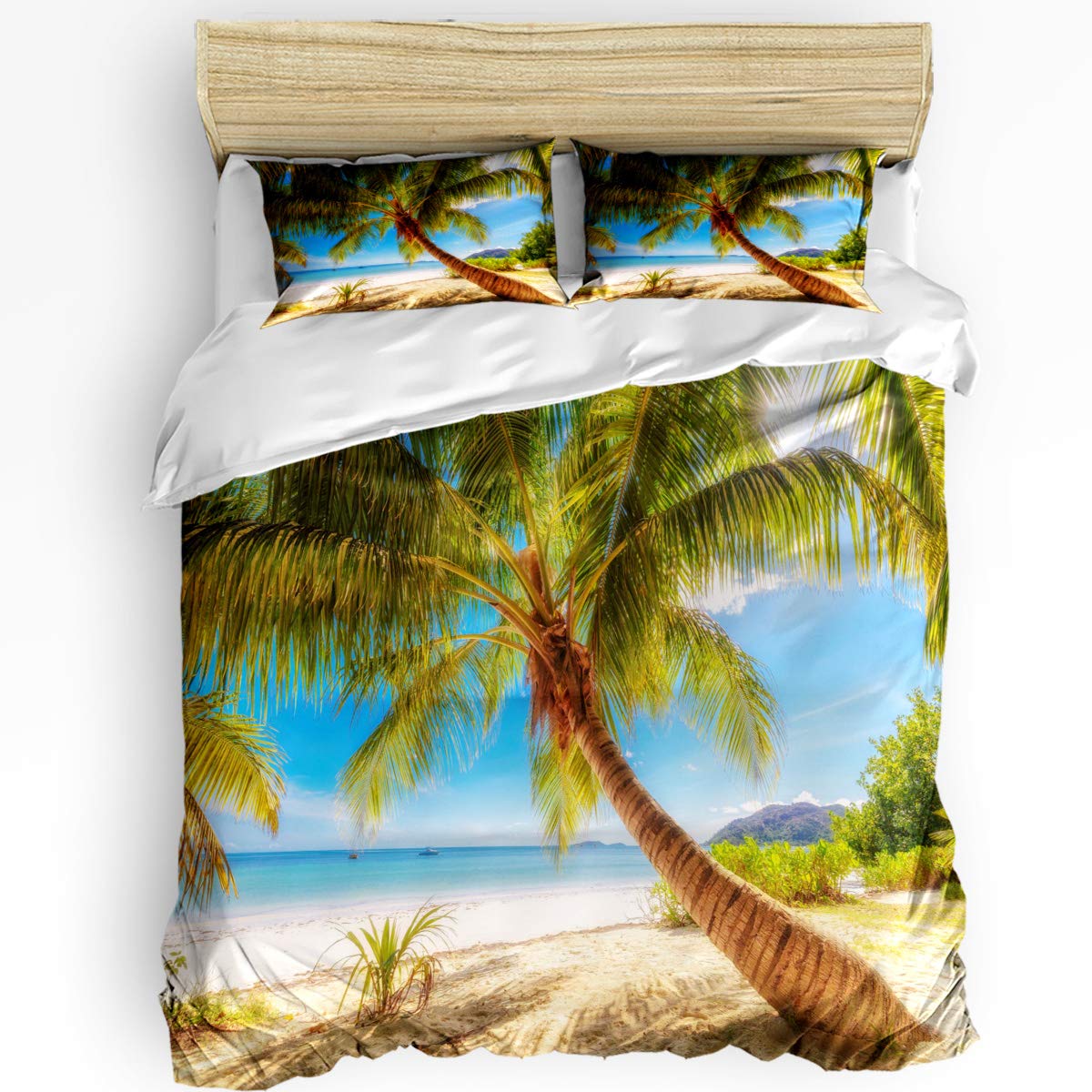 Luxury Soft 3-Piece Duvet Cover Set with Zipper Closure - California King Size (1 Duvet Cover + 2 Pillow Shams) | Tropical Beach Palm Tree Design | Premium Bedding for Master Bedroom, Guest Room & Vacation Homes