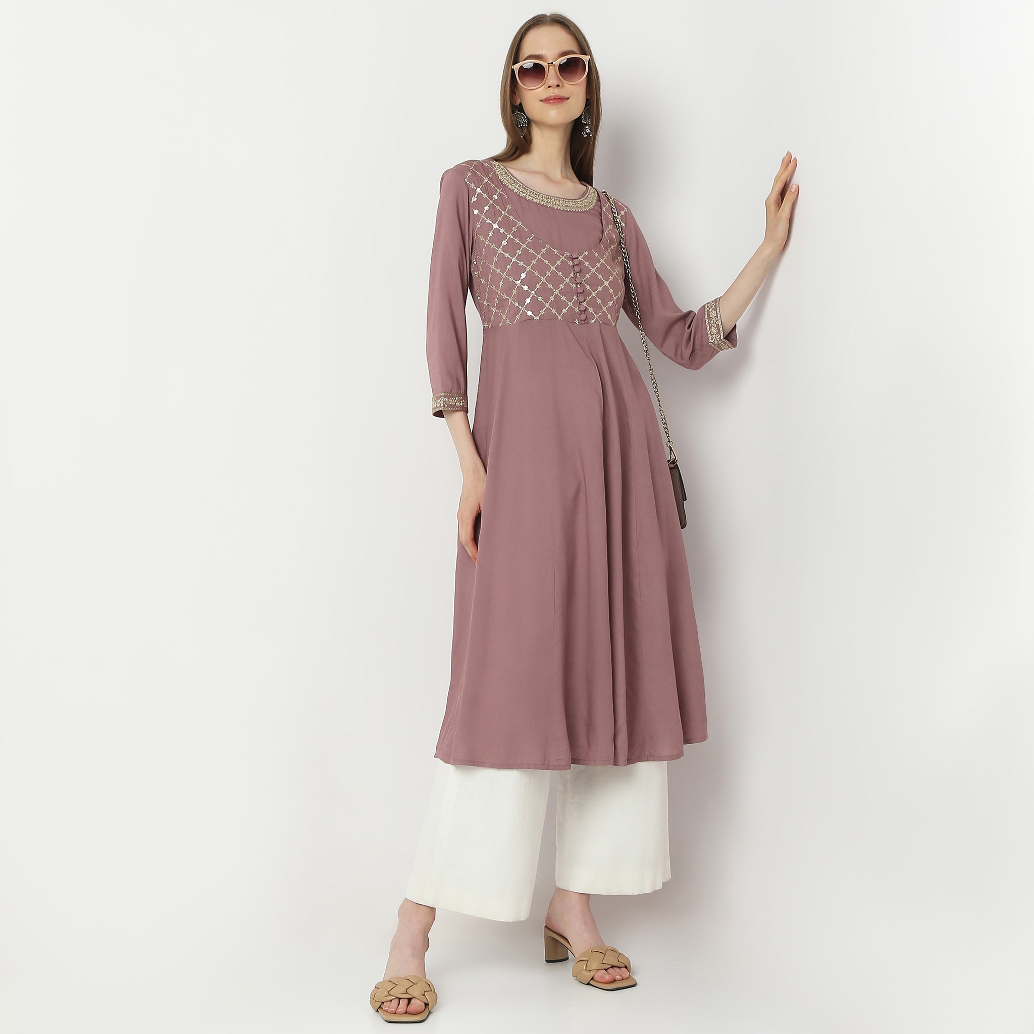 Flare Fit Embellished Kurta for Women | Stylish Indian Ethnic Tunic Top | Perfect for Festivals, Weddings & Cultural Events