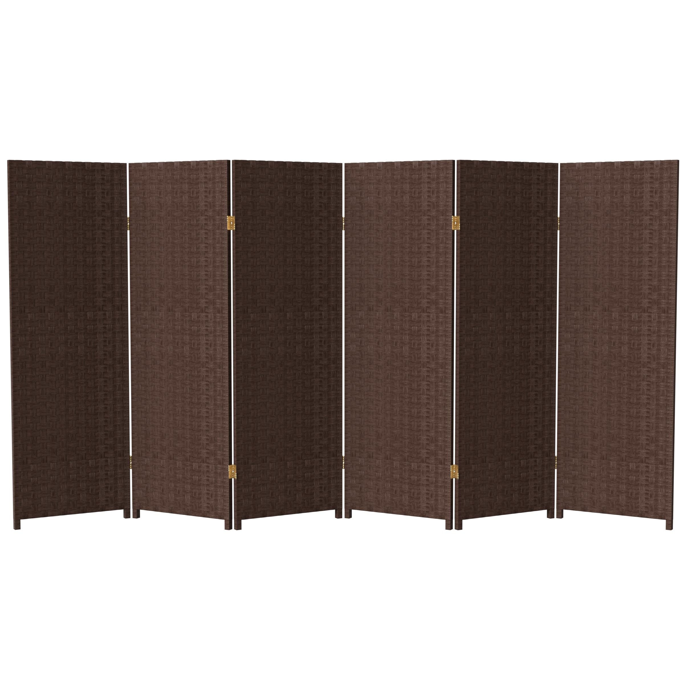 4 ft. Short Woven Fiber Folding Room Divider - Dark Mocha - 6 Panel Privacy Screen - Perfect for Home Office, Bedroom Partition, and Indoor Decor