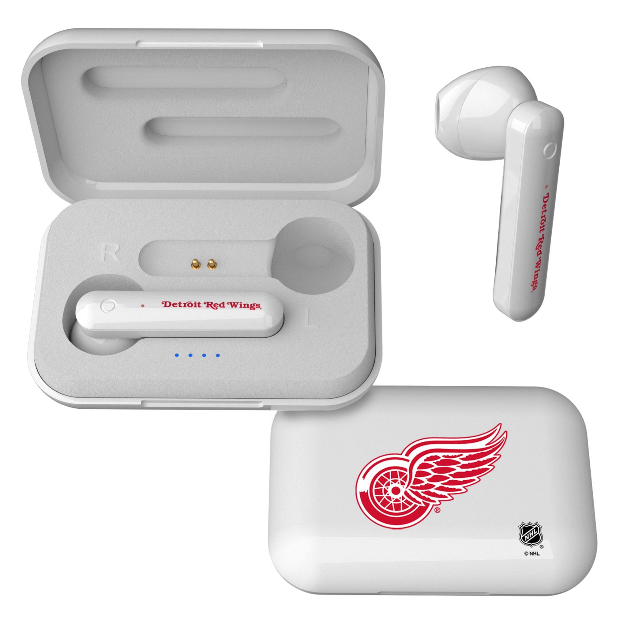 Detroit Red Wings Official Licensed Wireless TWS Earbuds - Bluetooth 5.0 Stereo Headphones with Mic for Sports, Workouts & Gaming