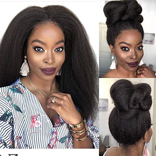 Wowsexy Kinky Straight Lace Front Human Hair Wig - 18 Inch Brazilian Virgin Hair with Pre-Plucked Hairline & 4x4 Lace Closure | Natural Look for African American Women | Perfect for Daily Wear, Cosplay & Special Occasions