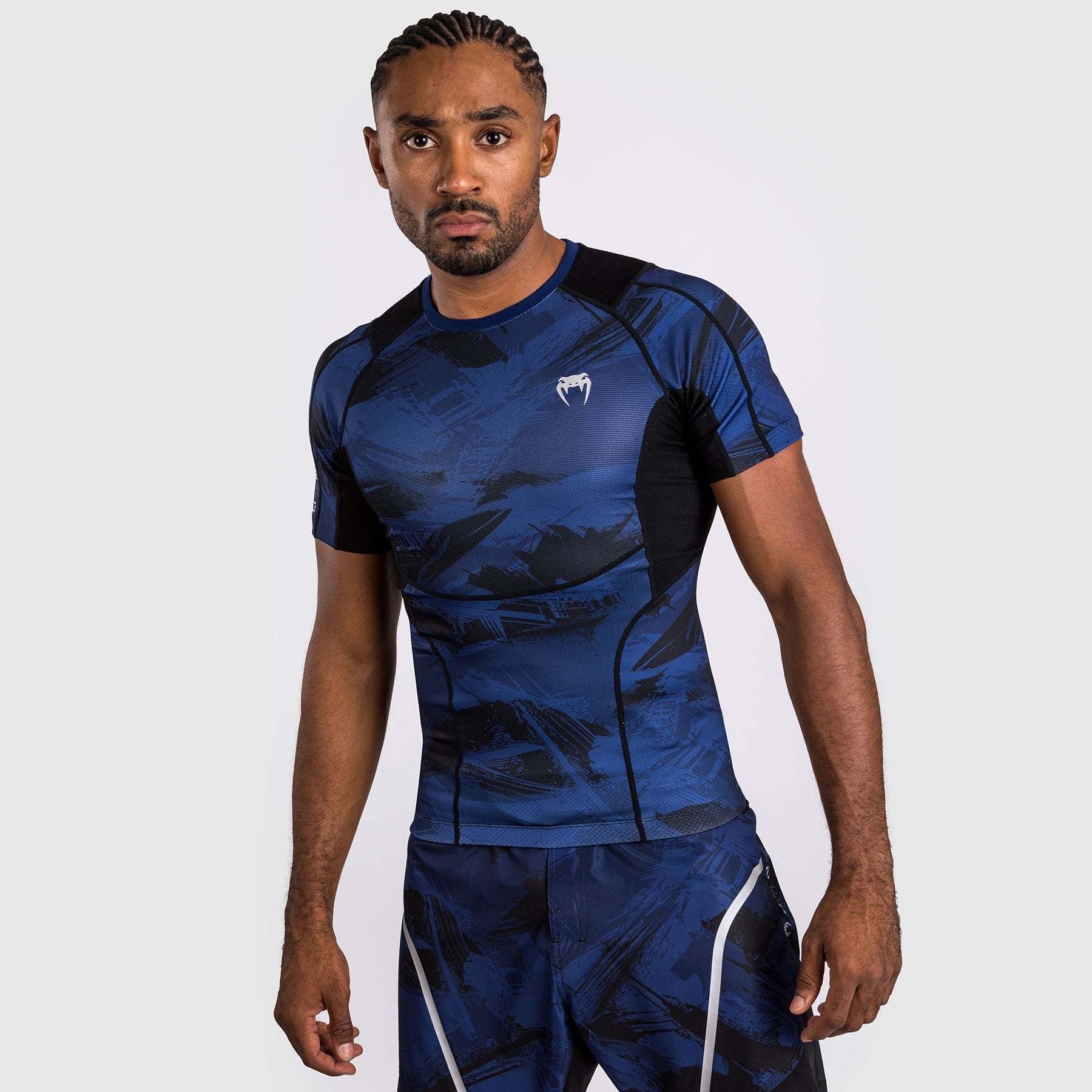 Venum Electron 3.0 MMA Short Sleeve Rashguard Shirt - Navy Blue Compression Top for BJJ, MMA & Grappling - Moisture Wicking & Quick Dry Training Gear