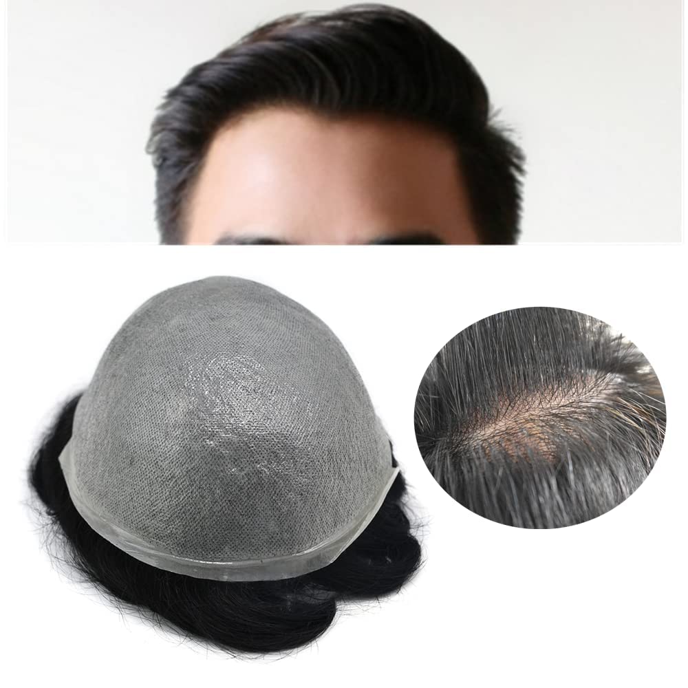 Ultra Thin Skin 0.04mm Men's Hairpiece - Natural Hairline Toupee for Men | Invisible Hair Replacement System | Full Poly PU Wig for Men | Black, Grey, Brown (8x10, 1B#OFF BLACK) | Perfect for Daily Wear, Special Occasions & Hair Loss Solutions