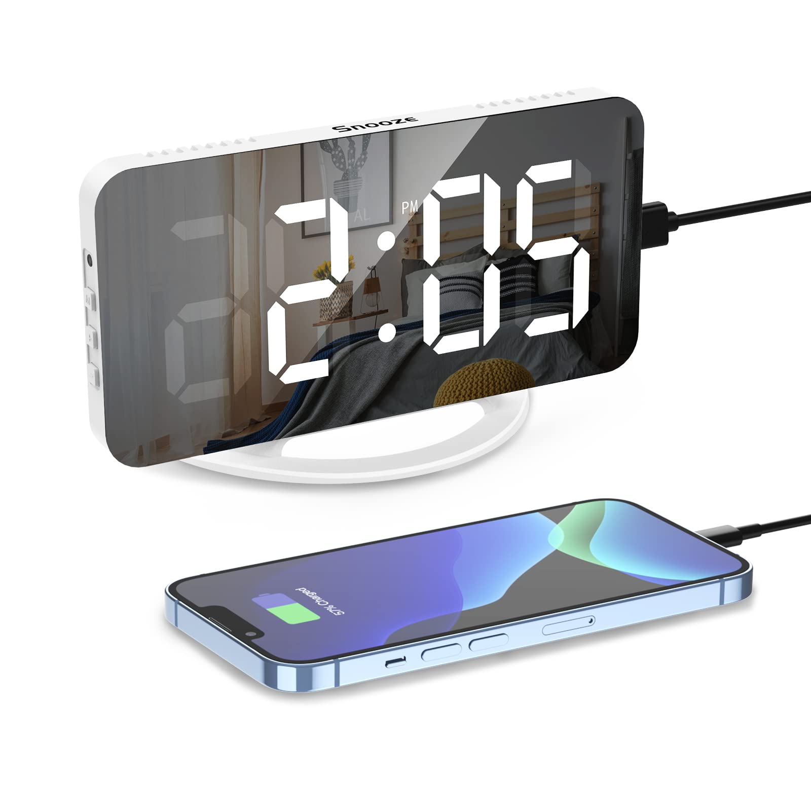 ORIA Digital Alarm Clock with LED Mirror Display - 6.7