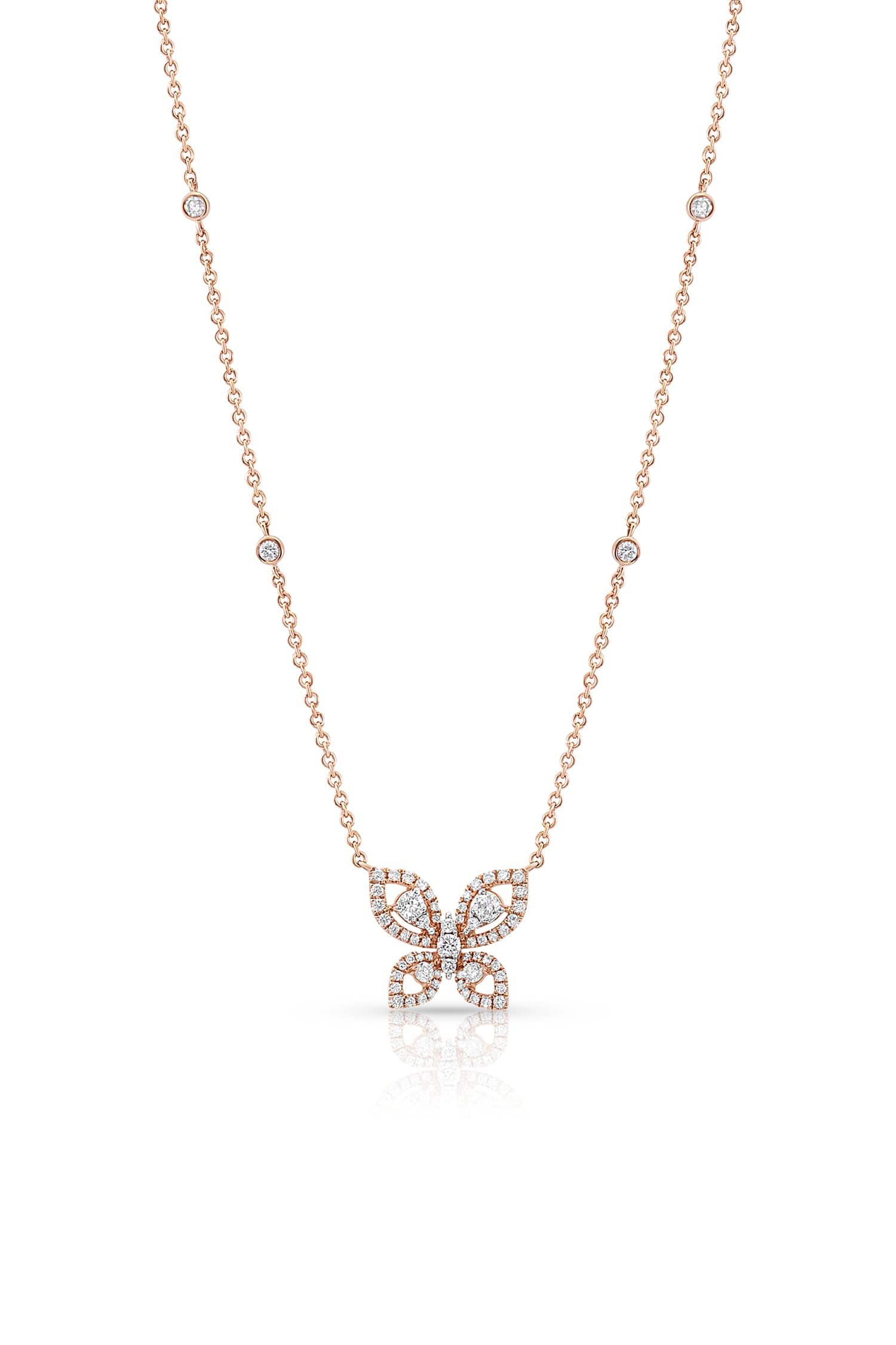 18K Rose Gold Diamond Butterfly Pendant Necklace for Women - Elegant Jewelry Gift for Birthday, Anniversary & Valentine's Day