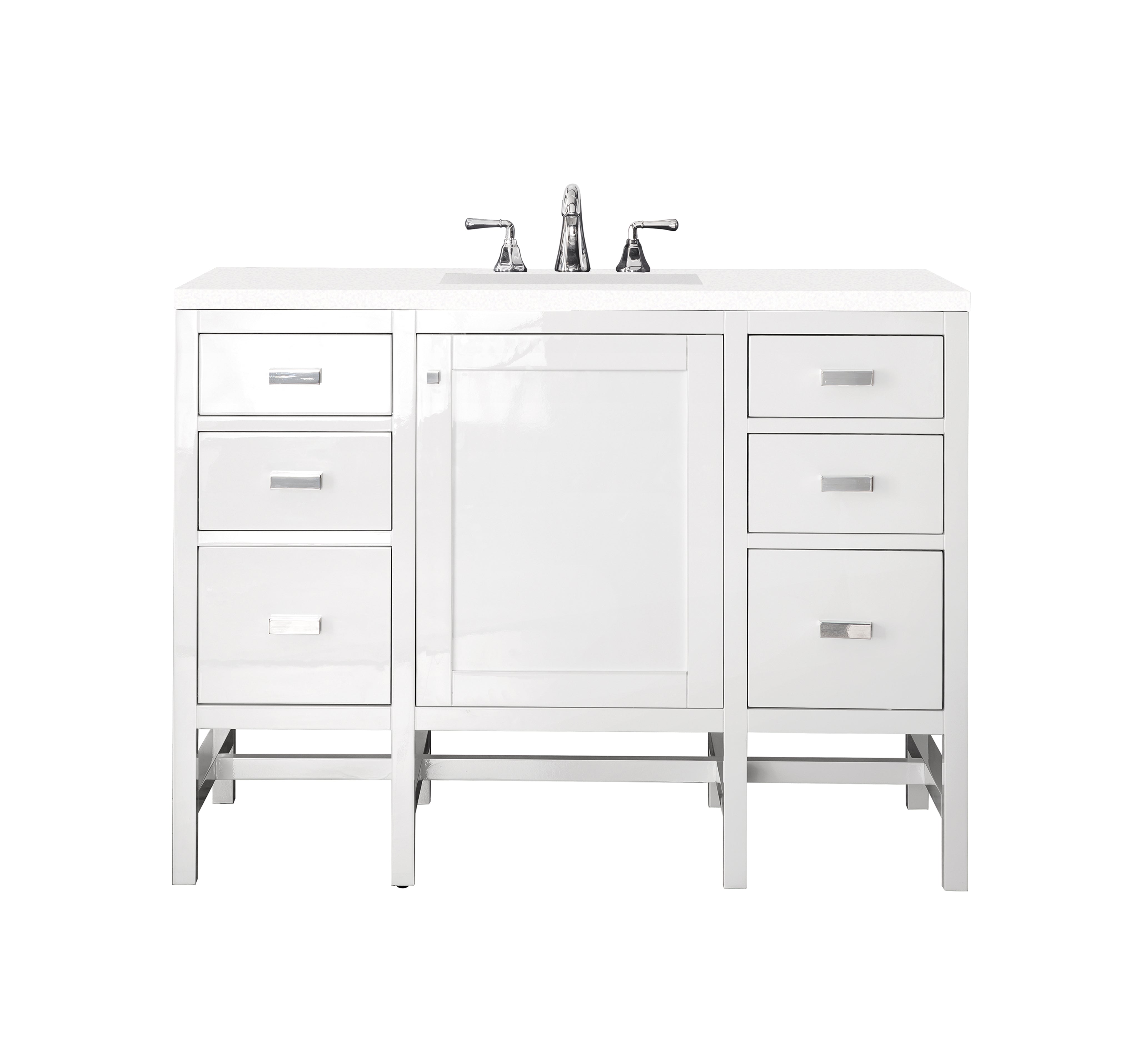 Addison 48 Inch Single Bathroom Vanity Cabinet with 3CM Classic White Quartz Countertop - Glossy White Finish for Modern Bathroom Remodeling & Home Upgrade