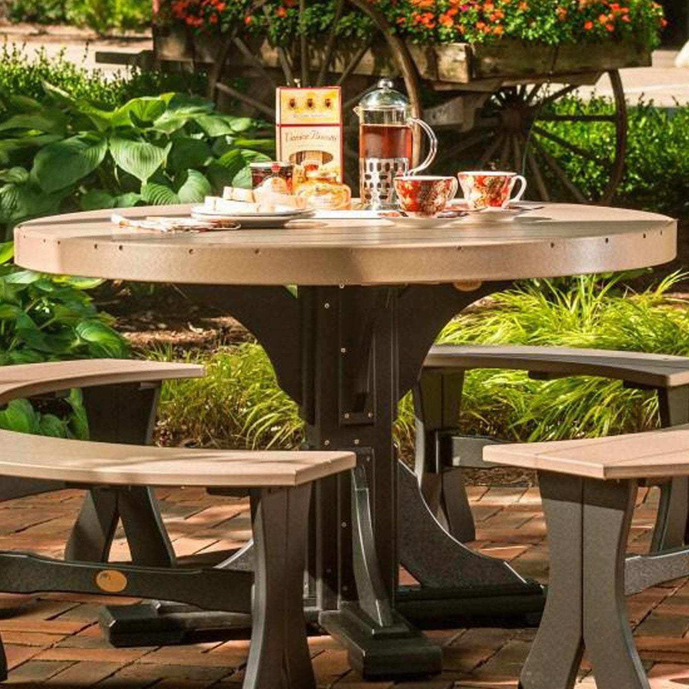 LuxCraft 4-Foot Round Recycled Plastic Outdoor Table with Built-in Cup Holder - Perfect for Patio, Garden, and Backyard Gatherings