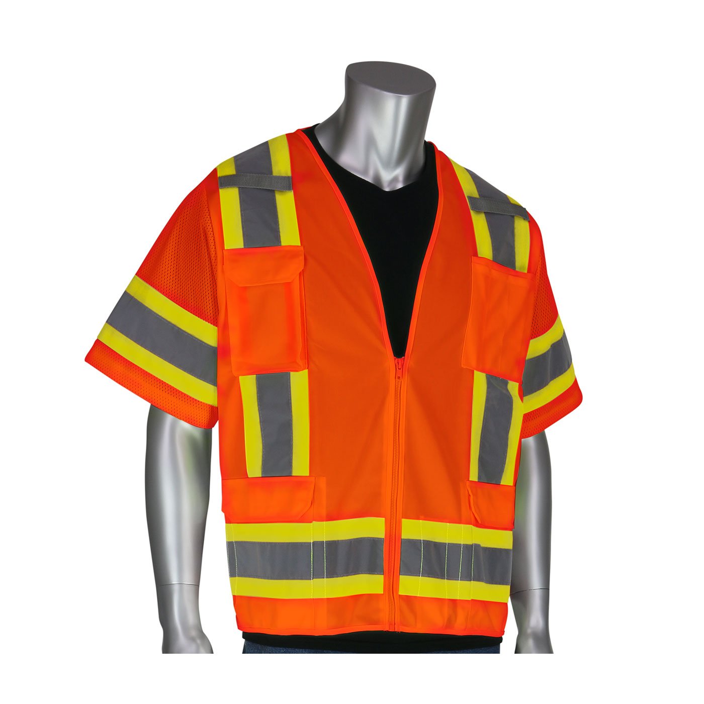 Black Label Unisex Class 3 Zippered Safety Vest with 11 Pockets, Reflective Two-Tone Tape for Construction, Road Work, and Outdoor Activities