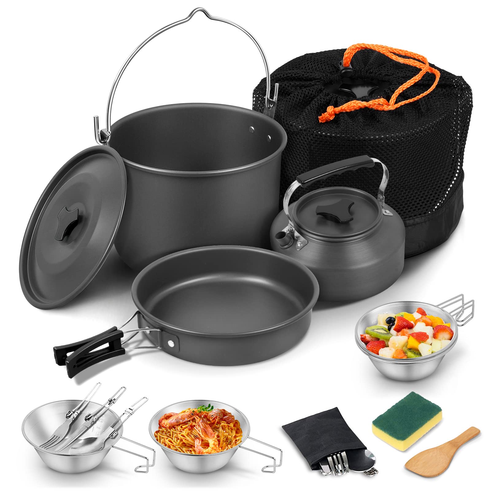 **Non-Stick Camping Cookware Set - Lightweight Mess Kit with Pot, Pan, Kettle & Stainless Steel Utensils for Camping, Backpacking, Hiking & Outdoor Picnics | Perfect for Portable Cooking & Adventure Meals**