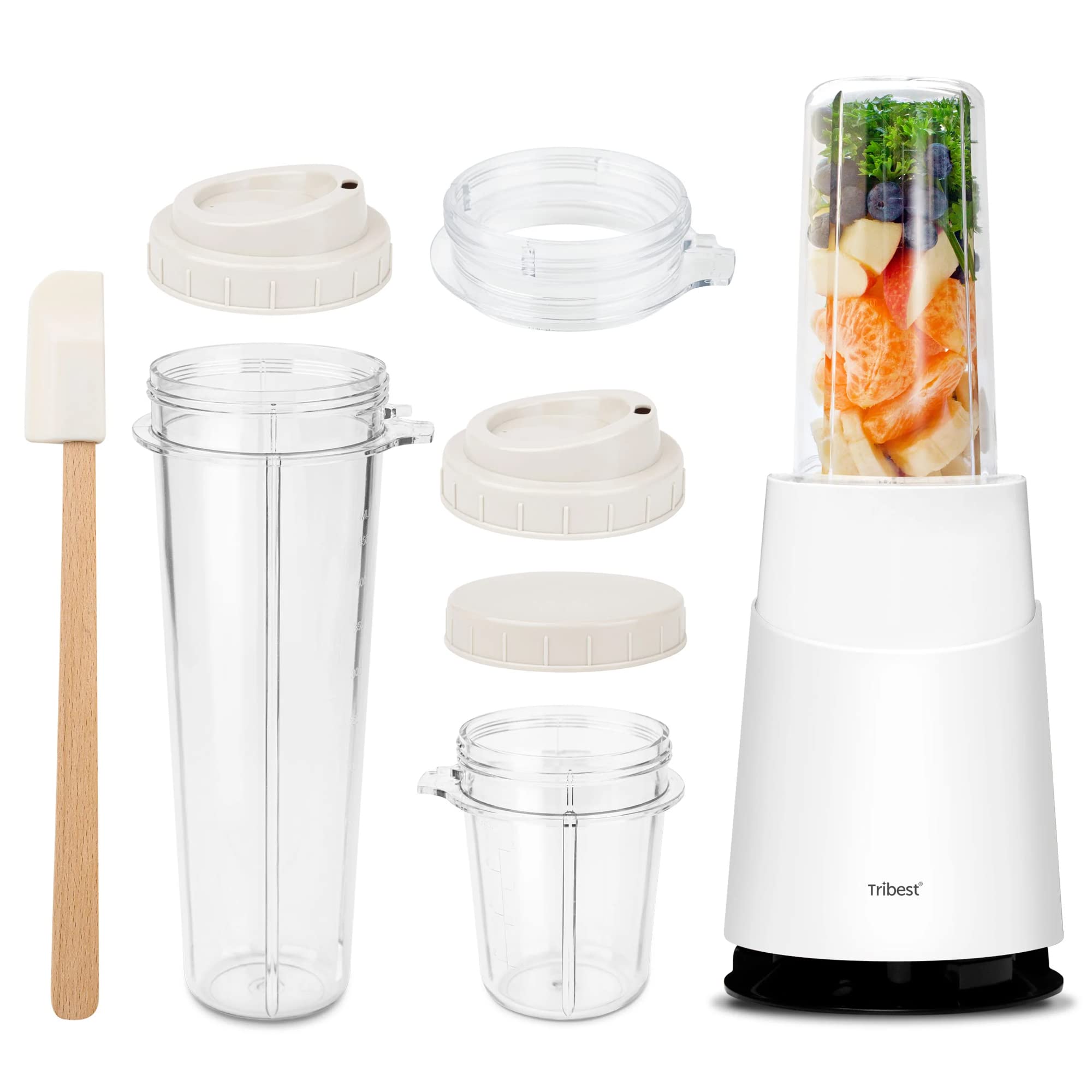Tribest PB-410WH-A Personal Blender II - Powerful 400W Mini Blender for Protein Shakes, Smoothies & Meal Prep with 2 Portable BPA-Free Cups (White) - Perfect for Gym, Office & Travel