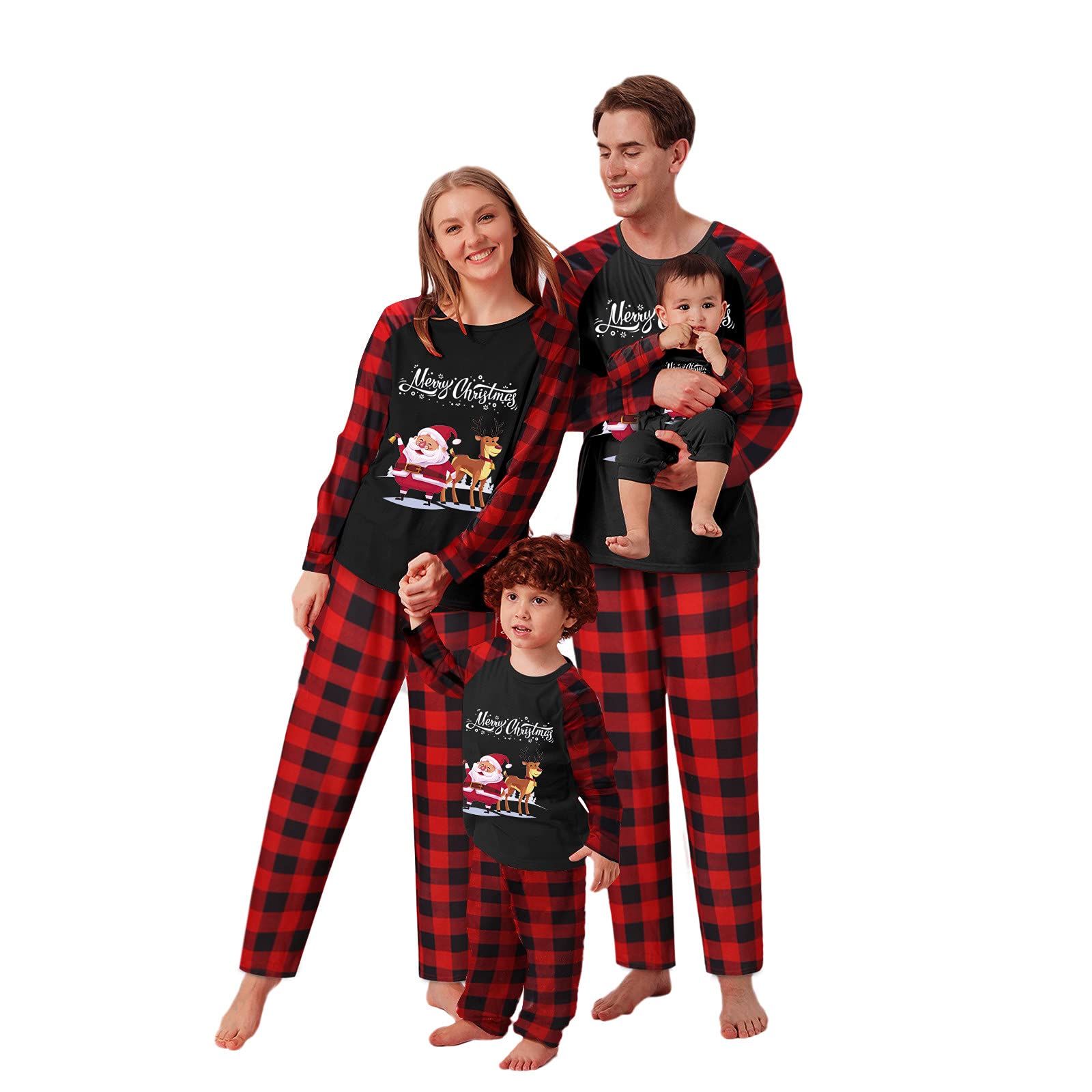 Nihewoo Family Matching Christmas Pajamas Set - Long Sleeve Pullover & Plaid Pants Holiday Sleepwear | Cozy Winter Lounge Outfits for Family Photos & Festive Gatherings