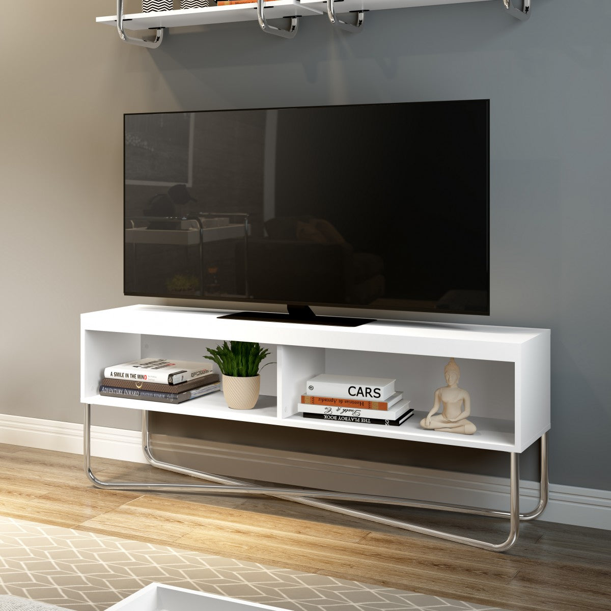 55 Inch TV Stand with Storage - White Modern Entertainment Center for Living Room, Bedroom & Home Theater