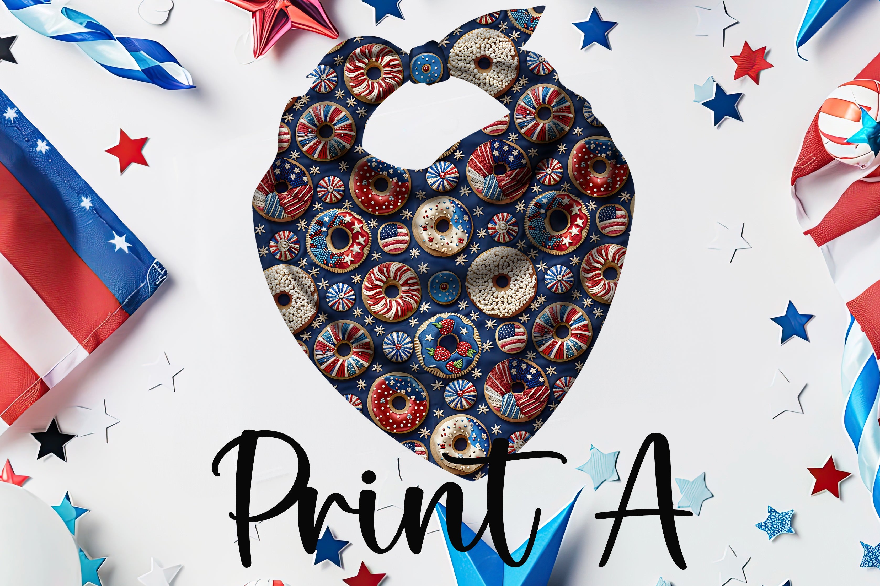 American Flag Donut Dog Bandana - Patriotic Pet Bandana for Dogs, Perfect for 4th of July, Memorial Day & Independence Day Celebrations