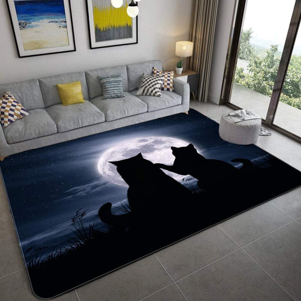 3D Printed Moon Animal Cat Carpet - Non-Slip Kids Play Mat for Bedroom, Nursery & Living Room Floor Decor | Soft Crawling Mat for Babies & Toddlers | Washable Door Mat for Home Entrance