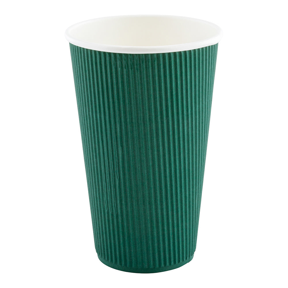16 oz Eco-Friendly Forest Green Paper Coffee Cups with Ripple Wall - 3.5