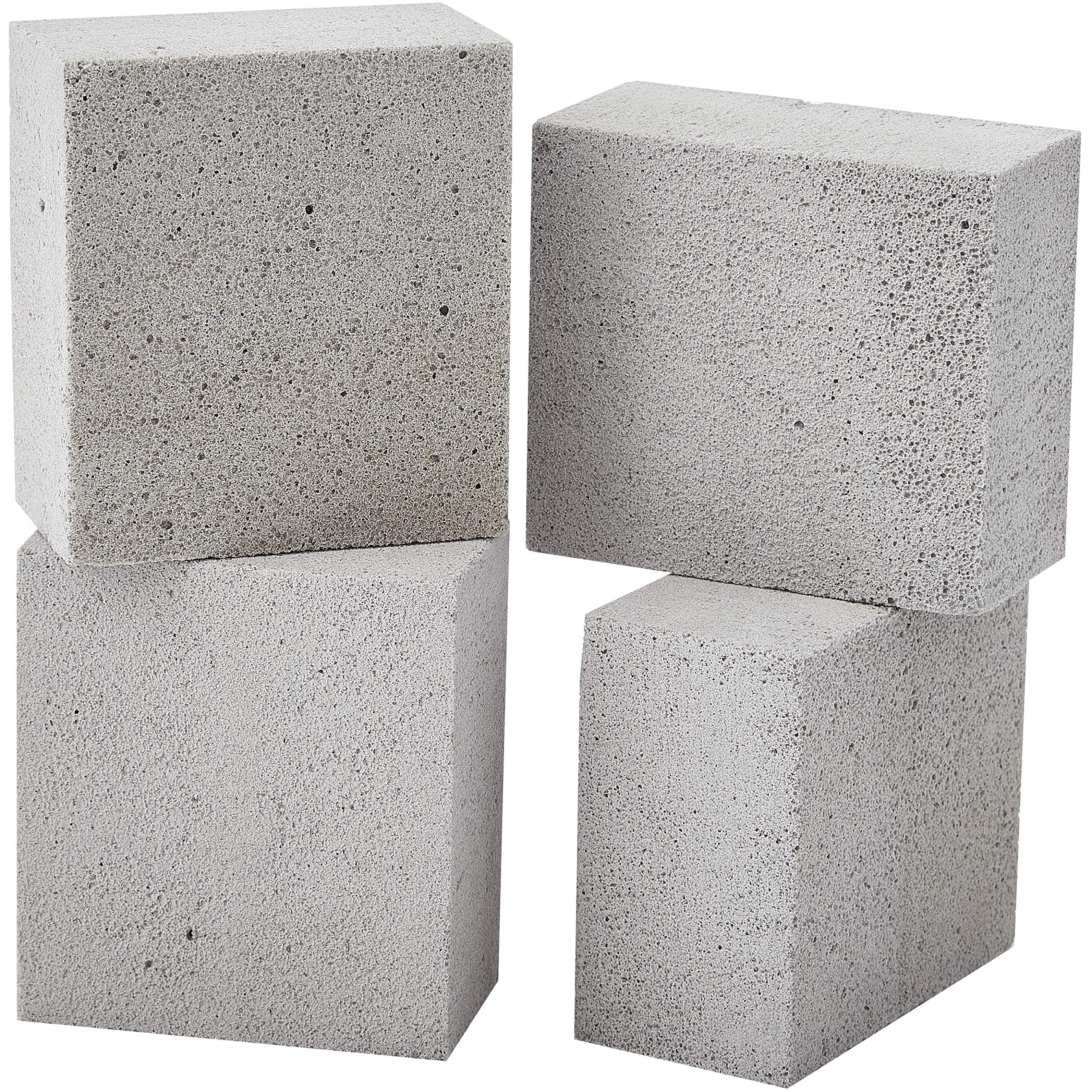 Heavy Duty Non-Toxic Grey Grill Brick Cleaner 4 Pack - Reusable Chemical-Free BBQ Pumice Cleaning Block for Flattops, Grills & Griddles | Non-Scratch Grill Stone Scouring Tool for Outdoor Cooking & Camping