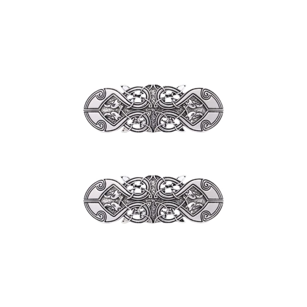 Viking Hair Clips for Women - 2pcs Silver Celtic Hairpins with Rhinestones for Wedding & Cosplay