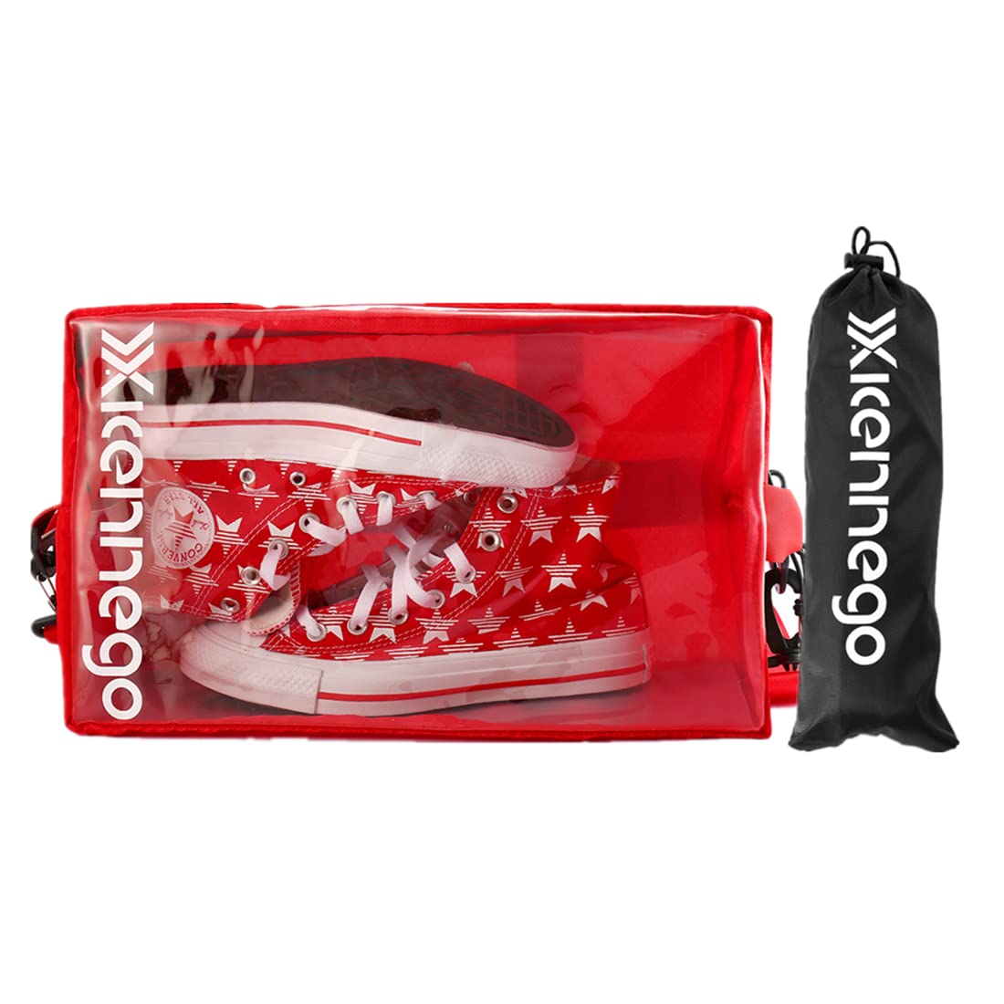 Xicennego Portable Basketball Shoe Bag with Zipper - Waterproof Sneaker Storage Organizer - Foldable PU Shoe Pouch for Travel & Gym - Durable Shoe Box Bag for Men & Women (Red) - Perfect for Basketball Practice, Sports Travel & Shoe Protection