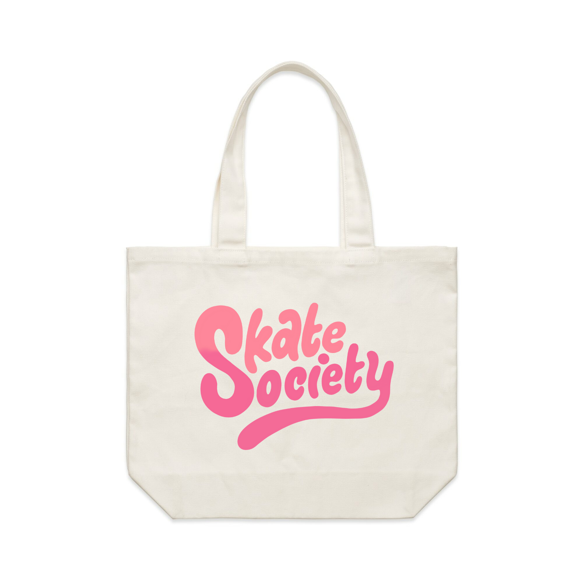 Skate Society Logo Tote Bag - White Cotton Canvas Shopping Bag for Skateboarders & Streetwear Enthusiasts - Perfect for Groceries, Beach Trips & Skatepark Outings