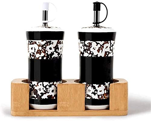 Premium Olive Oil Dispenser Bottle Set - 2 Pack 300ml Glass Oil & Vinegar Cruets with Stainless Steel Pour Spouts & Wooden Stand - Perfect for Kitchen, Salad Dressing, Gourmet Cooking & Restaurant Use