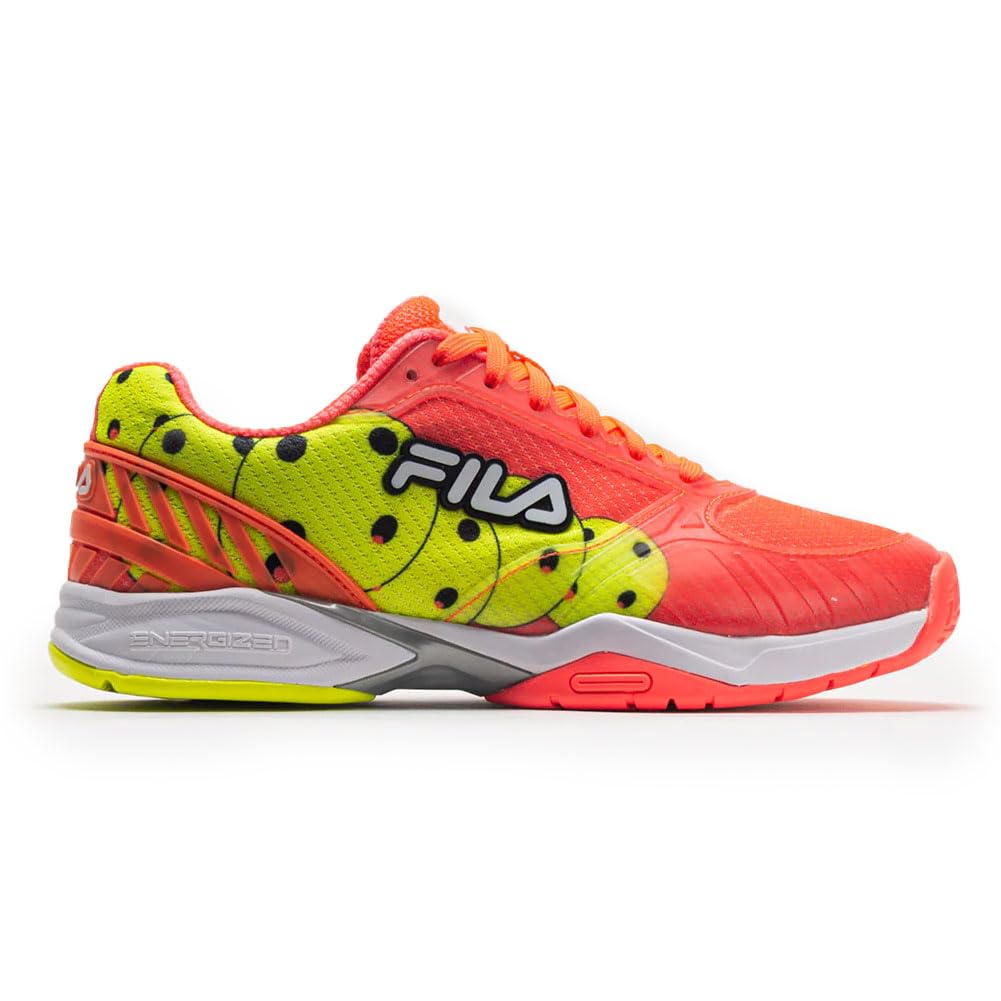 Fila Volley Zone Women's Sneakers - Coral/White/Safety Yellow - Size 42 EU - Perfect for Running, Gym & Casual Wear