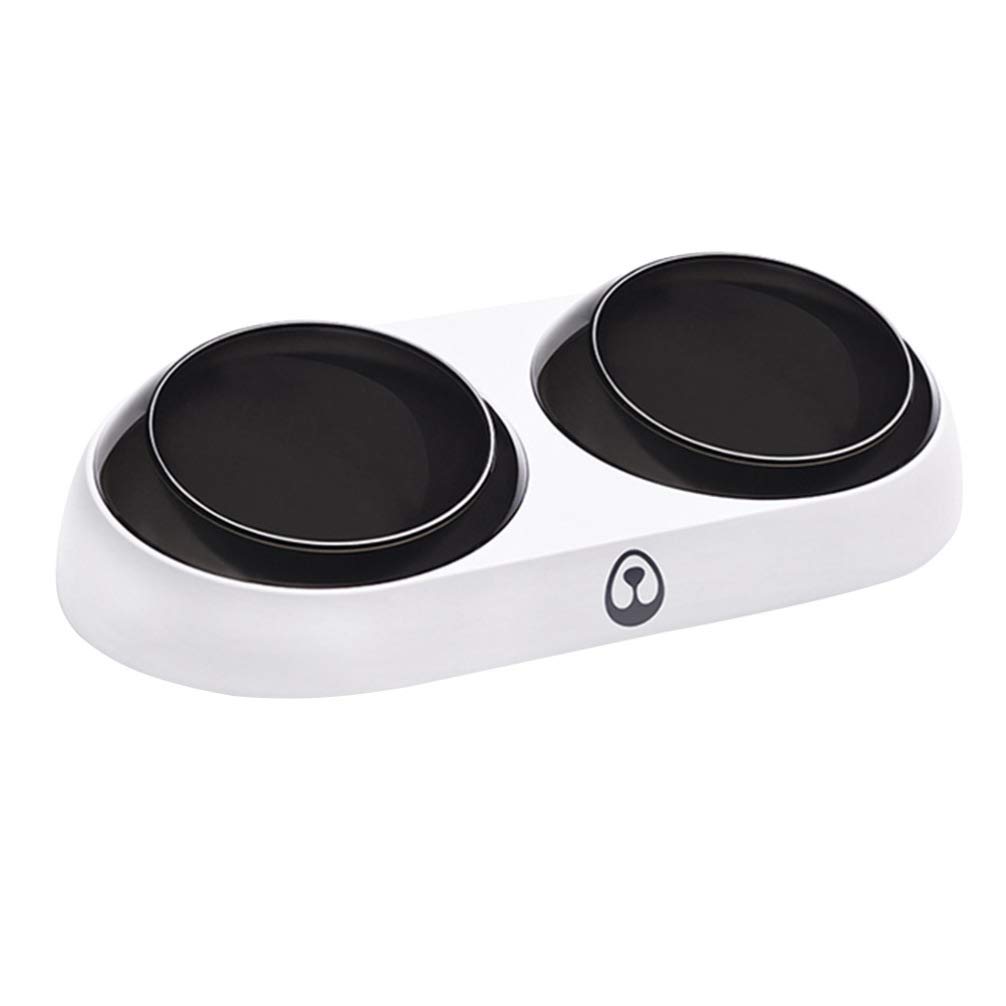 POPETPOP Double Pet Feeder - Non-Slip Dual Bowl for Dog Food & Water, Plastic Cat Feeder for Dogs & Cats | Perfect for Home, Travel & Outdoor Use