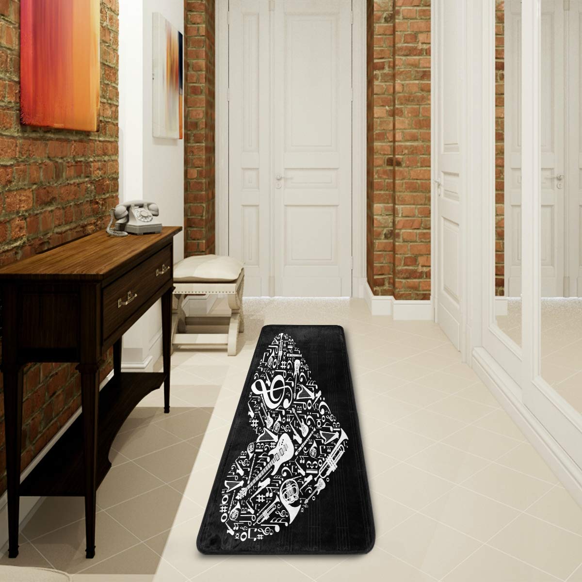 ALAZA Black Love Heart Music Instrument Area Rug - 2' x 6' Non-Slip Floor Mat for Living Room, Bedroom, Kitchen - Perfect for Musicians, Home Decor & Cozy Spaces