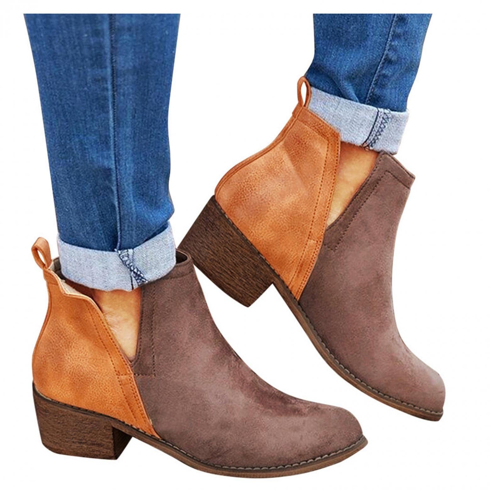 UOCUFY Women's Ankle Boots with Cutout Design, Pointed Toe & Chunky Heel - Stylish Booties for Work, Party & Fall Fashion