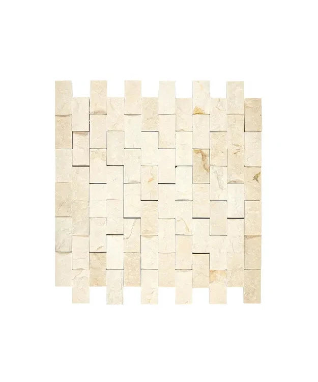 Premium Crema Marfil Marble 1x2 Split Face Mosaic Tile - Natural Stone Wall & Backsplash for Kitchen, Bathroom, and Fireplace