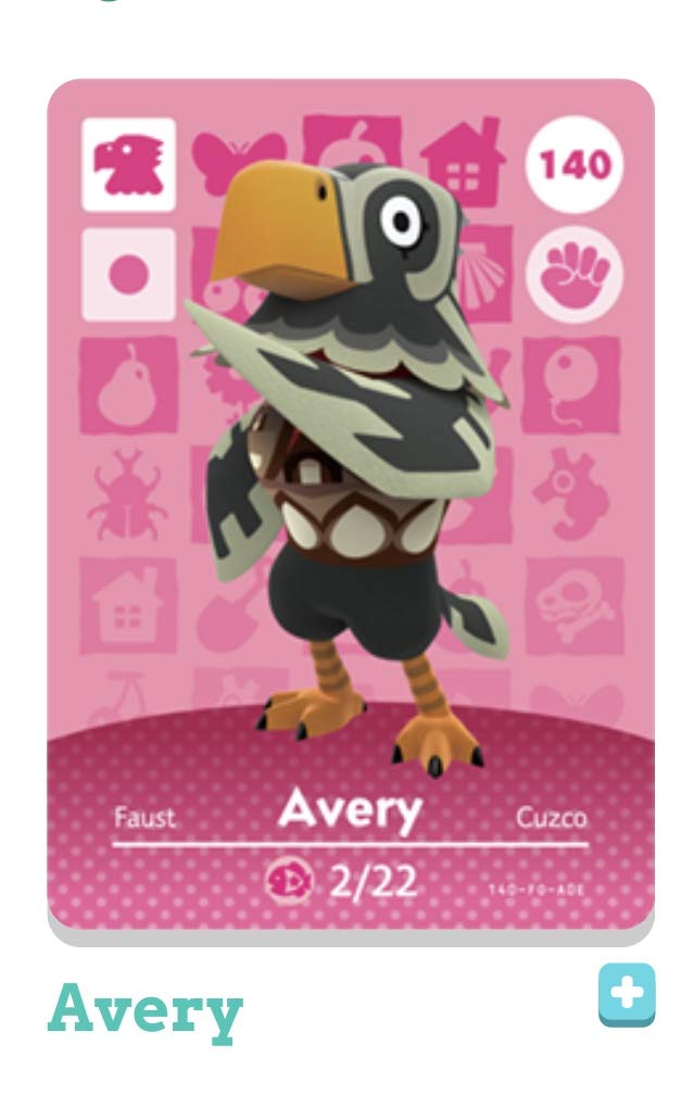 Nintendo Animal Crossing Happy Home Designer Amiibo Card Avery 140/200 USA Version - Collectible Trading Card for Nintendo Switch Games | Perfect for Animal Crossing Fans and Game Collectors
