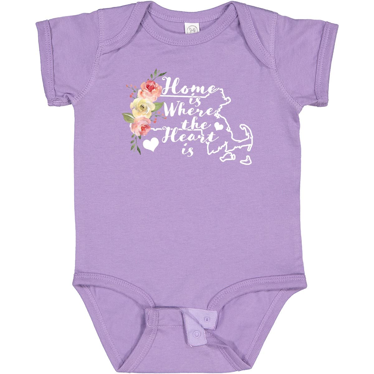 Inktastic Massachusetts Home is Where The Heart is Watercolor Baby Bodysuit - Soft Cotton Onesie for Newborns, Infants & Toddlers - Perfect for Family Photos, Holidays & Everyday Wear
