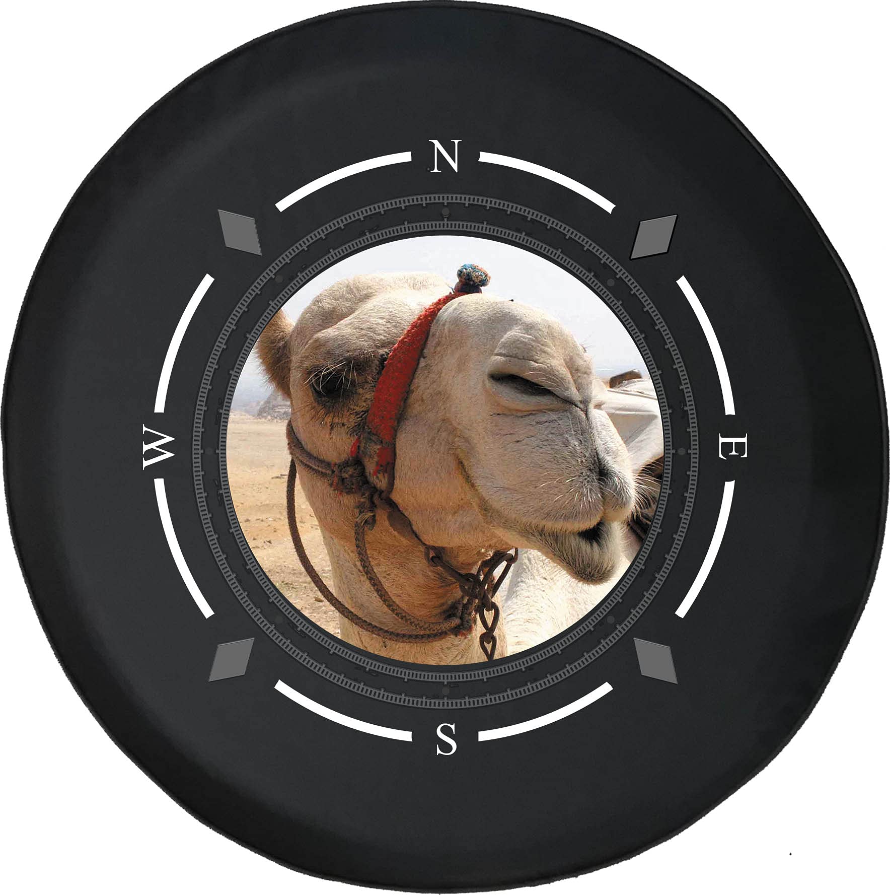 American Unlimited Spare Tire Cover with Compass Design - Desert Camel Print Wheel Cover for SUV, Trailer, RV & Most Vehicles | Durable & Weatherproof Accessory for Off-Road Adventures & Camping Trips