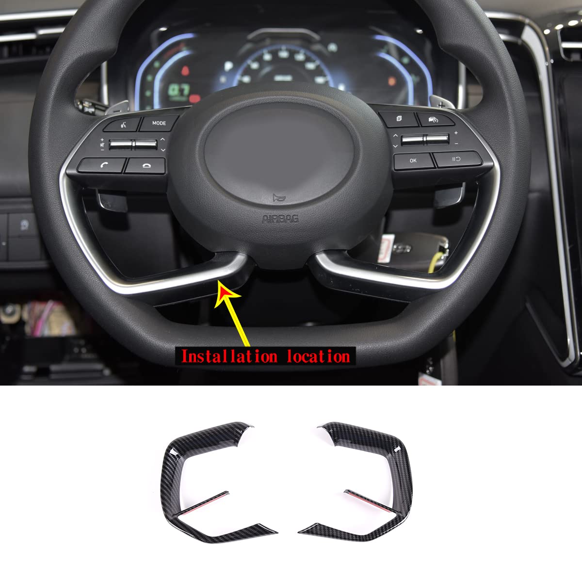2021-2022 Hyundai Tucson L NX4 Carbon Fiber Steering Wheel Button Cover - 2PCs Protective Frame Trim for Car Interior Upgrade | Perfect for Daily Driving & Customization